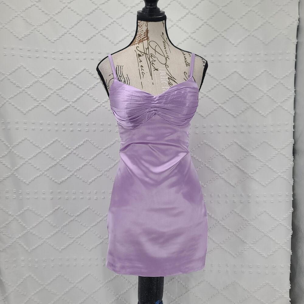 Satin pleated bust Party HOCO Mini dress purple SZ 0 Cocktail party formal - Picture 3 of 12